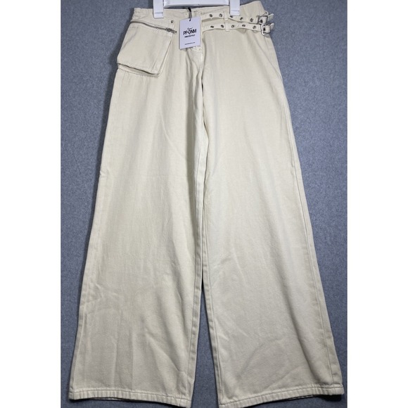 Princess Polly Denim - Princess Polly Women's Paltrow Cargo Wide Leg Cotton Cream Jeans 4 Hipster City